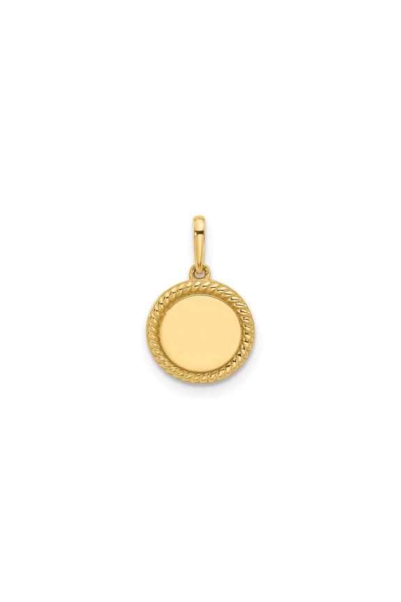 14k Yellow Gold Round Engravable Pendant for Women with High Polish Center and Twisted Rope Border, Custom Disc Charm for Personalized Engraving, Classic Everyday Jewelry