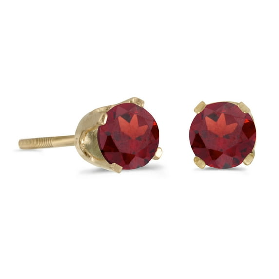14k Yellow Gold Round Garnet Screw-back Stud Earrings