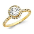thumbnail image 1 of 14k Yellow Gold Round Halo CZ Engagement Ring Anniversary CZ Band Bridal Pave Set Side Stones Size 7, 1 of 1