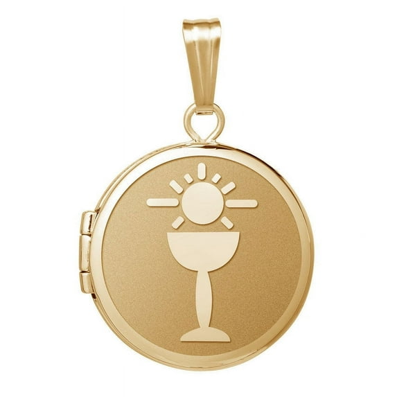 14k Yellow Gold Round "Holy Communion" Locket - over 3/4 Inch X 3/4 in