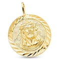 thumbnail image 1 of 14k Yellow Gold Round Jesus Stamp Pendant Christ Medal Charm Diamond Cut Solid 20 x 20 mm, 1 of 1