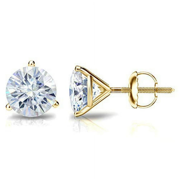 14k Yellow Gold Round Moissanite Stud Earrings (1 1/2ct TGW, 6mm, H-I) 3-Prong Martini, Screw-Back by Diamond Wish