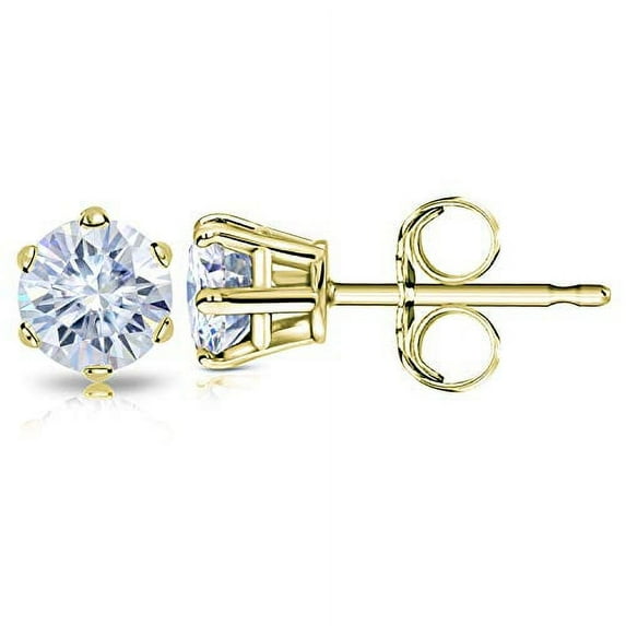 14k Yellow Gold Round Moissanite Stud Earrings (4ct TGW, 8.5mm, G-H) 6-Prong Set, Screw-Back by Diamond Wish