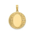 thumbnail image 1 of 14k Yellow Gold Round Pendant for Women with Floral Scroll Border and Smooth Oval Center for Engraving, Elegant Non-Religious Fine Jewelry Charm for Necklace Chains, 1 of 5
