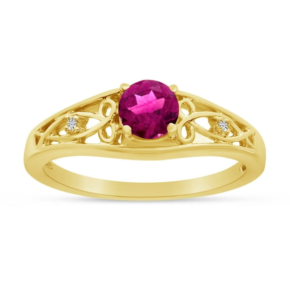14k Yellow Gold Round Pink Topaz And Diamond Ring