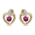 thumbnail image 1 of 14k Yellow Gold Round Rhodolite Garnet And Diamond Heart Earrings, 1 of 1