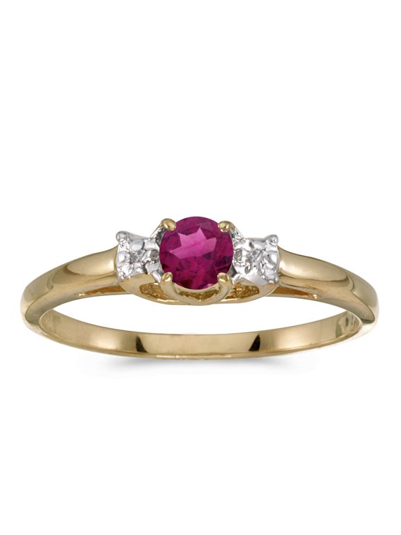 14k Yellow Gold Round Rhodolite Garnet And Diamond Ring
