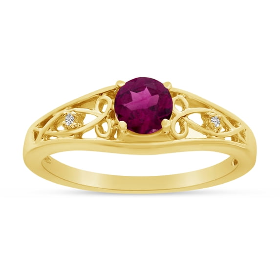 14k Yellow Gold Round Rhodolite Garnet And Diamond Ring