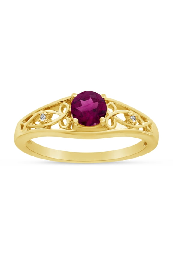 14k Yellow Gold Round Rhodolite Garnet And Diamond Ring