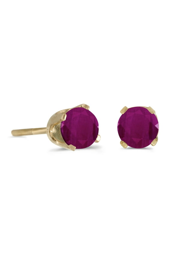 14k Yellow Gold Round Ruby Screw-back Stud Earrings
