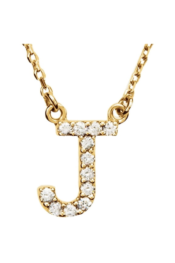 14k Yellow Gold Round Shape Initial J Diamond Necklace Fine Jewelry for Women Gifts for Her (9.2x7.5mm, 1/8 cttw, G-H, I1), 16"