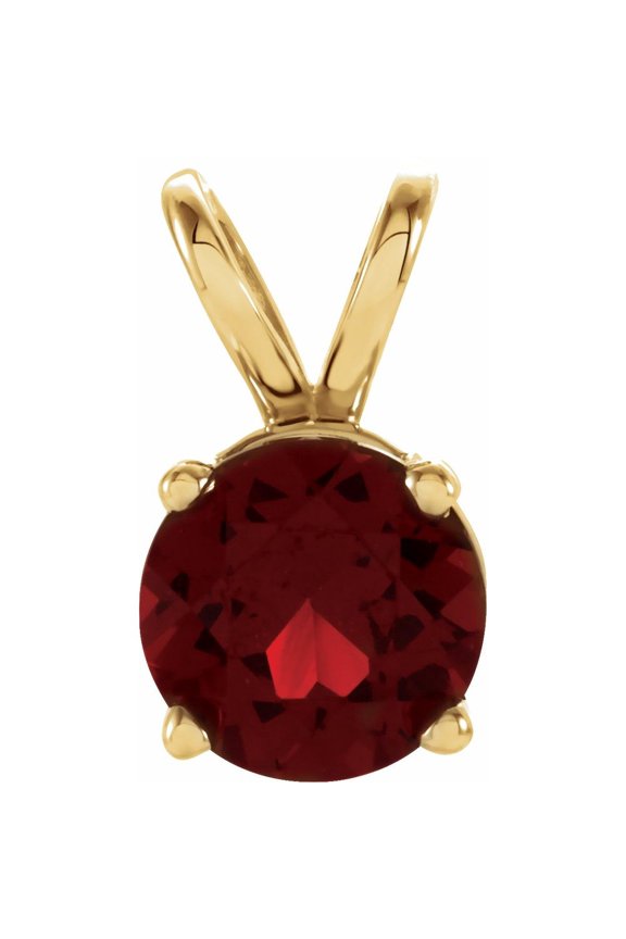 14k Yellow Gold Round Shape Mozambique Garnet Solitaire Pendant Fine Jewelry for Women Gifts for Her (10.2x5.1mm)