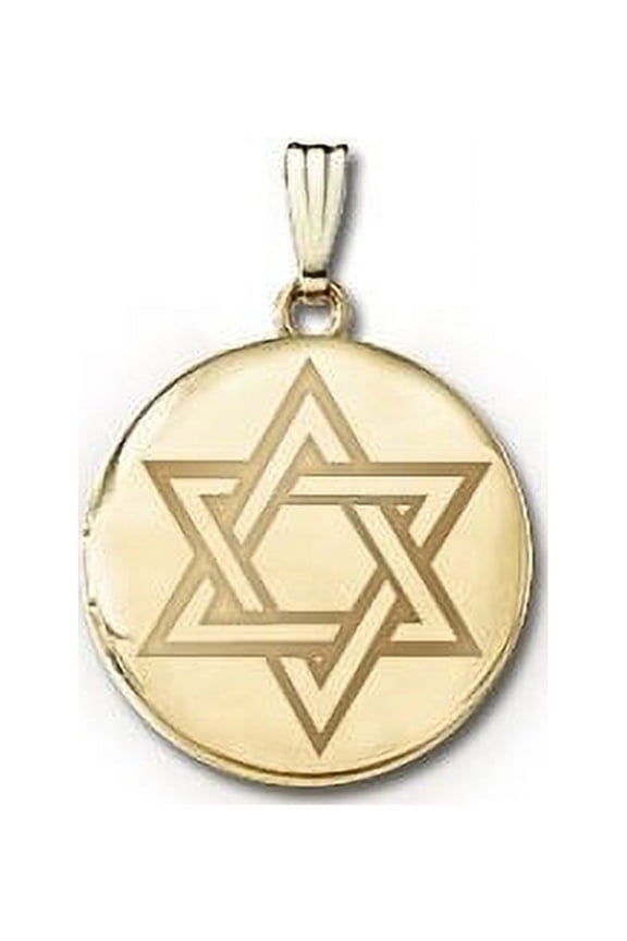14k Yellow Gold Round "Star of David" Picture Locket - 1 Inch X 1 Inch
