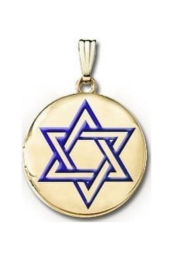 14k Yellow Gold Round "Star of David W/ Blue Enamel" Picture Locket - 1 Inch X 1 Inch