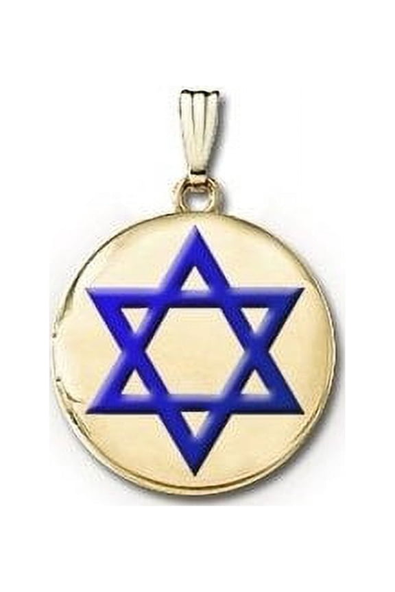 14k Yellow Gold Round "Star of David W/ Blue Enamel" Picture Locket - over 3/4 Inch X 3/4 in