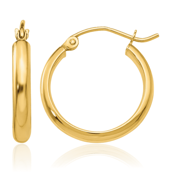 14K Solid Yellow Gold Round Tube Small Hoop Earrings