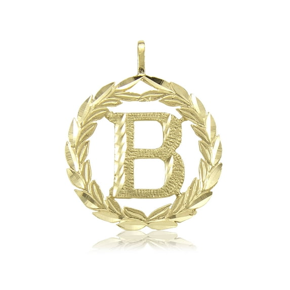 14k Yellow Gold Round Wreath Initial Letter 'B' Pendant