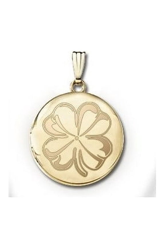 14k Yellow Gold Round Yellow "4 Leaf Clover" Picture Locket - 1 Inch X 1 Inch