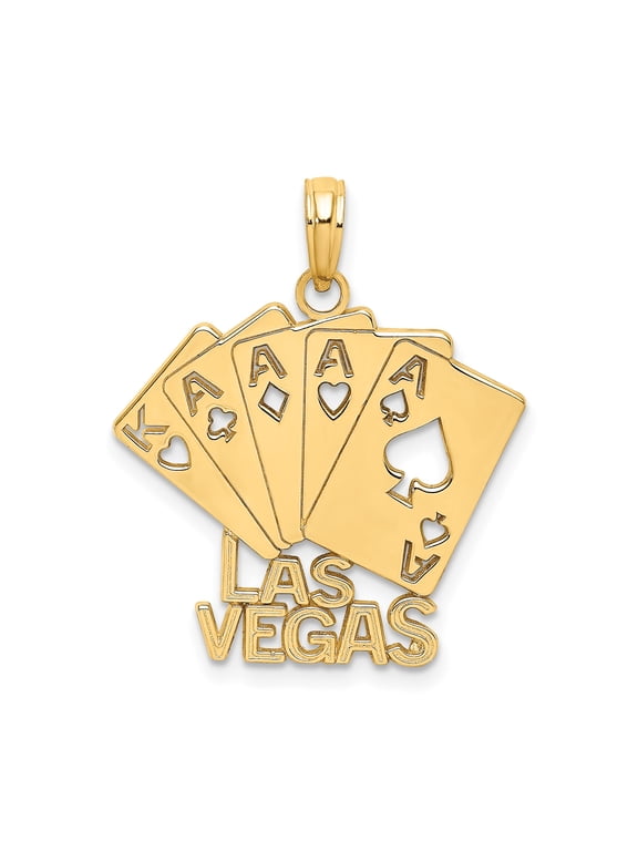14k Yellow Gold Royal Flush Poker Card Pendant Charm, Las Vegas Casino Jewelry for Men and Women, Jewelry Stores Network