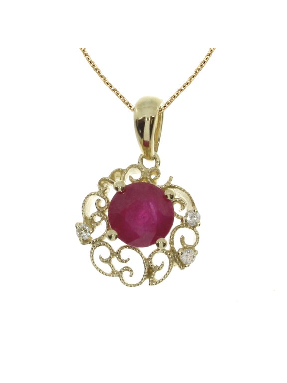 14k Yellow Gold Ruby Filigree Pendant with 18" Chain
