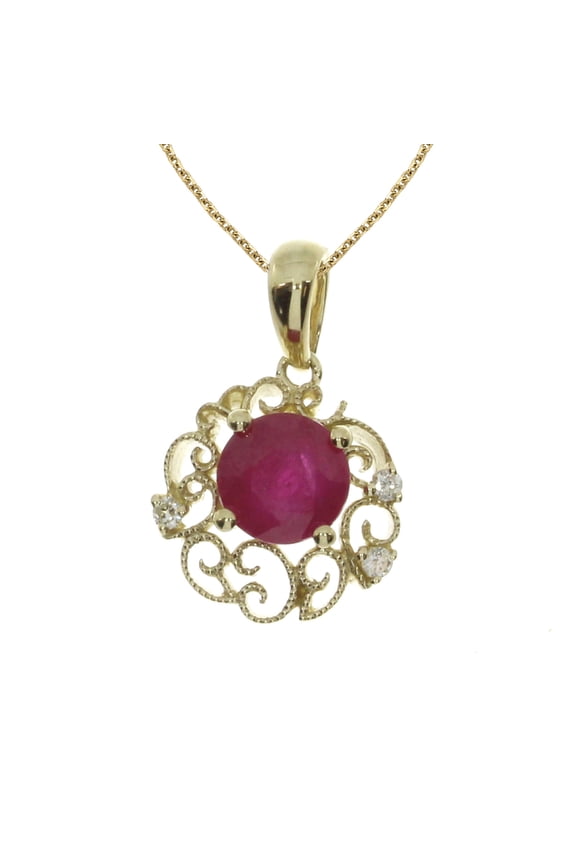 14k Yellow Gold Ruby Filigree Pendant