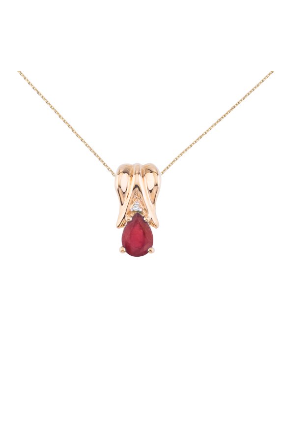 14k Yellow Gold Ruby Pear Pendant with Diamonds and 18" Chain