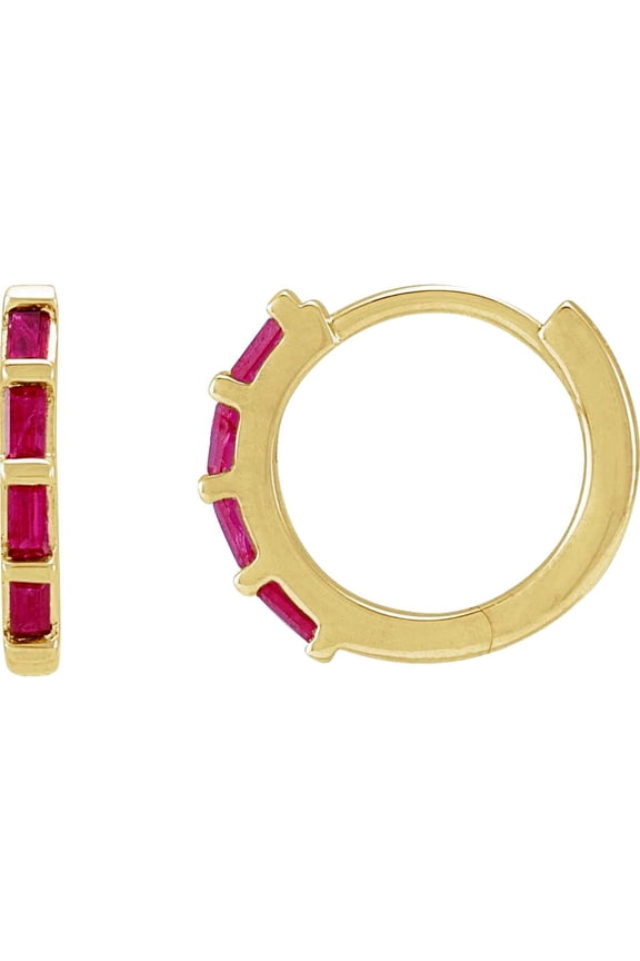 14k Yellow Gold Ruby Straight Baguette 1.9x1mm Polished Ruby Hinged Hoop Earring Hoop Earring for Women