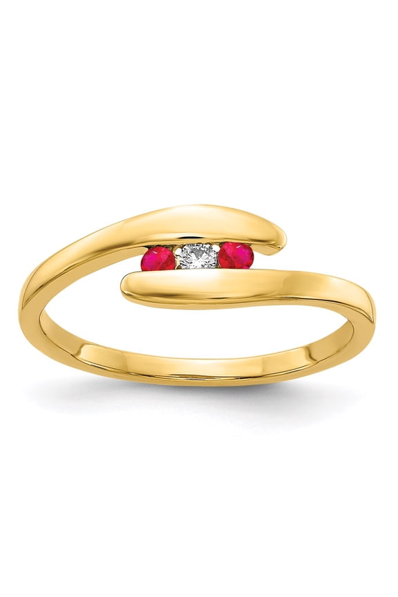 14k Yellow Gold Ruby and Diamond Ring Fine Jewelry For Women Gifts For Her, Size 7