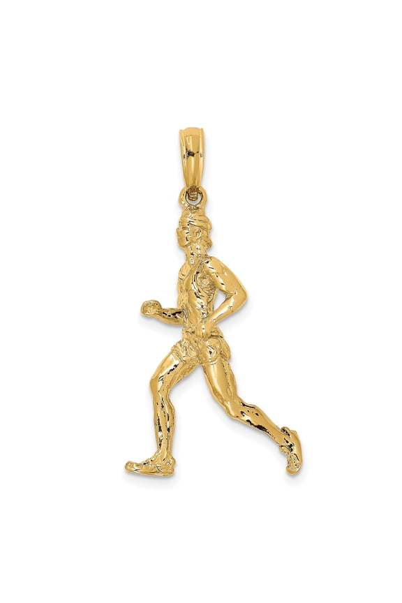 14k Yellow Gold Runner Pendant for Men and Women, Unisex Athletic Charm with Detailed Mid-Stride Figure, Motivational Endurance Jewelry for Fitness and Sports Fans