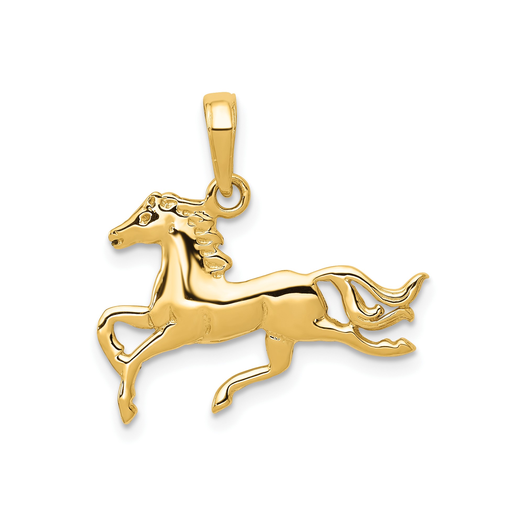 14k Yellow Gold Running Horse Pendant Charm by Jewelry Stores Network, Polished