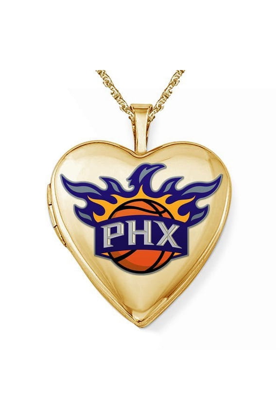 14k Yellow Gold SPhoenix Suns Heart Locket - 3/4 Inch X 3/4 Inch