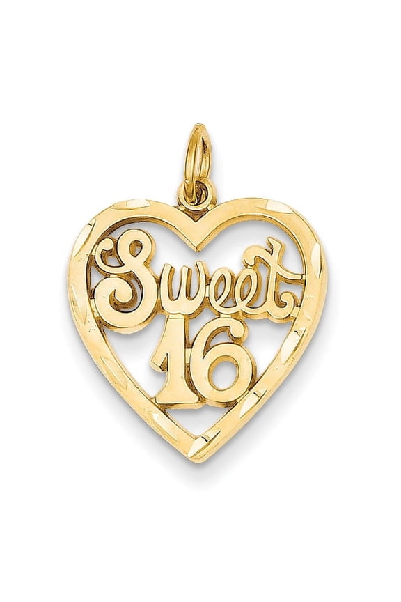 14k Yellow Gold SWEET 16 in A Heart Charm Pendant