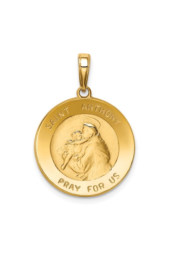 14k Yellow Gold Saint Anthony Small Round Medal Pendant Charm