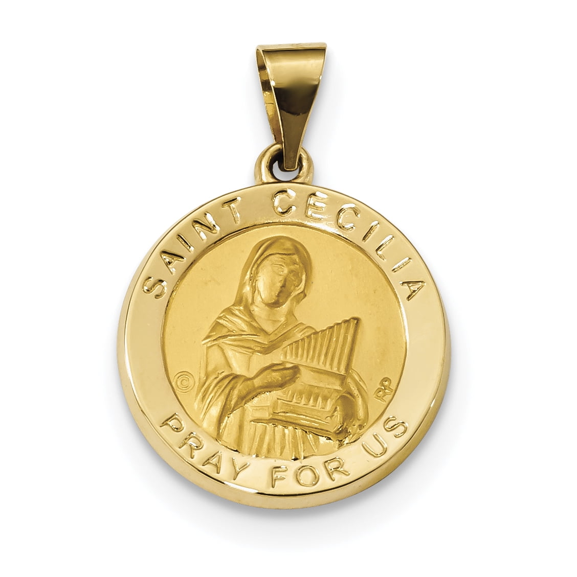 14K Polished and Satin St. Cecilia Hollow Medal Pendant XR1683