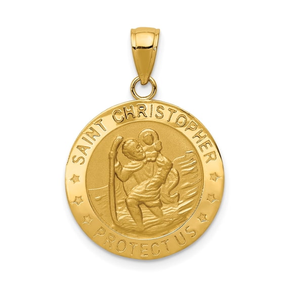 14k Yellow Gold Saint Christopher Medal Pendant Necklace for Protection Religious Travel Symbol Faith Jewelry Patron Saint Spiritual Guardian Medallion Charm for Men or Women