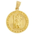 thumbnail image 1 of 14k Yellow Gold, Saint Christopher Medal Religious Pendant Round 15mm with 20" Dainty Neck Chain, 1 of 5