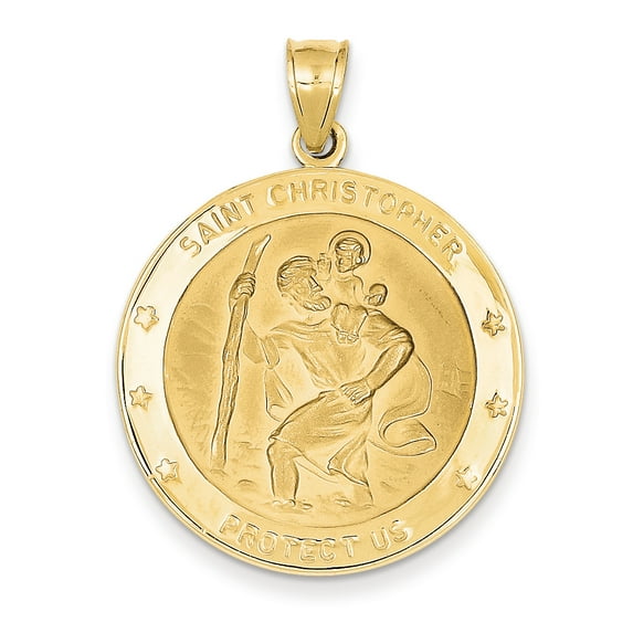 14k Yellow Gold Saint Christopher Round Medal Pendant Charm