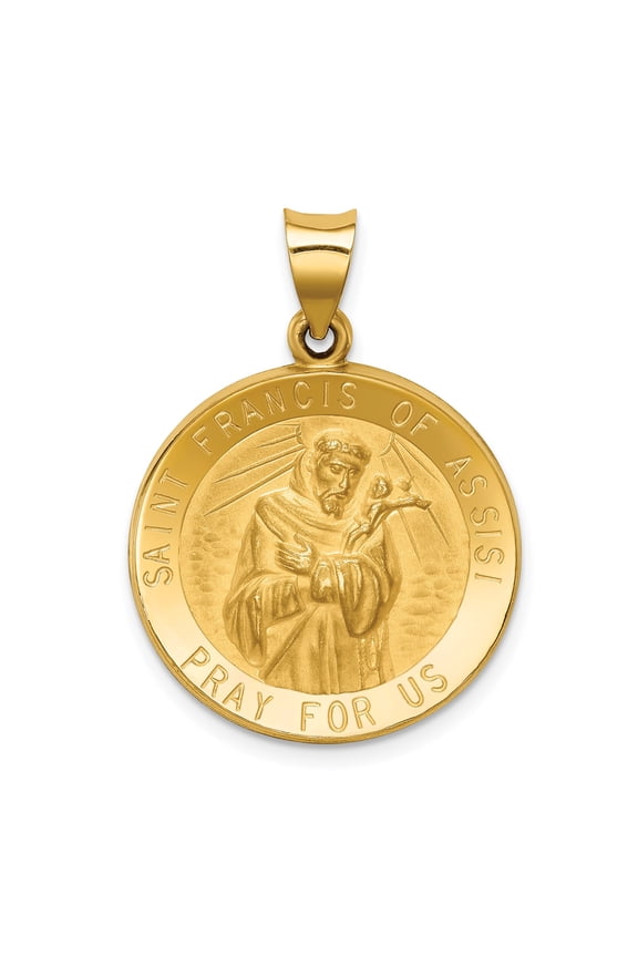 14k Yellow Gold Saint Francis of Assisi Pendant Necklace for Men and Women, Catholic Medallion with Religious Symbol, Christian Faith Jewelry, Spiritual Patron Saint Charm