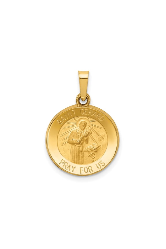 14k Yellow Gold Saint Gerard Medal Pendant for Women or Unisex Wear, Catholic Religious Necklace with Radiant Background, Patron Saint Protection Symbol, Devotional Jewelry
