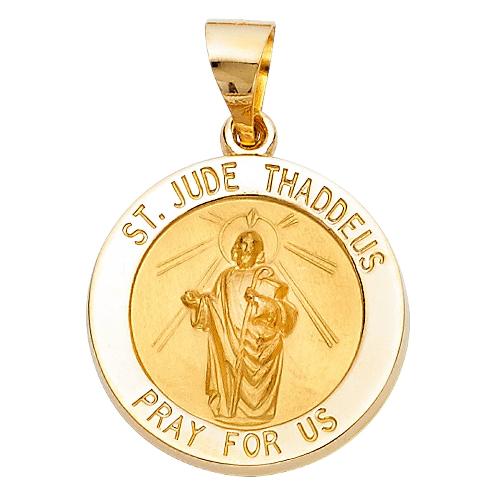 14k Yellow Gold Saint Jude Thaddaeus Medal Pray For Us Pendant Diamond ...
