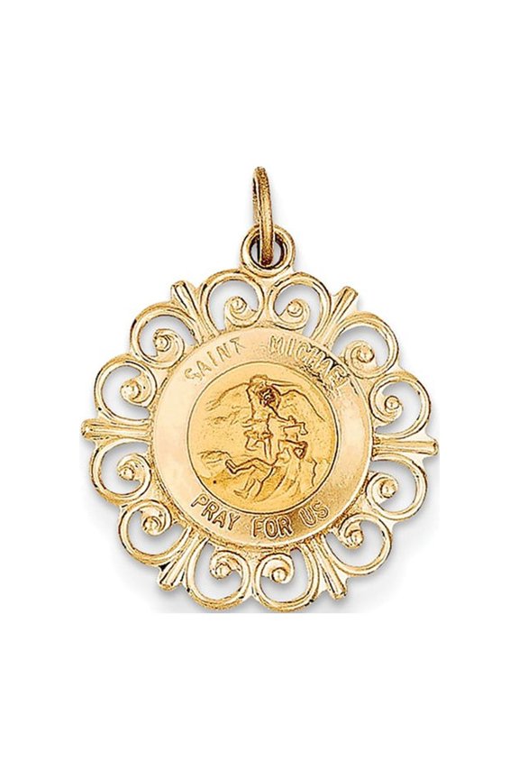 14k Yellow Gold Saint Michael Medal Charm