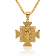thumbnail image 1 of 14K Solid Yellow Gold San Benito 2 Sided Holy Cross Medal Necklace Religious Chain Pendant Jesus Christ Charm with chain 24inch, 1 of 11