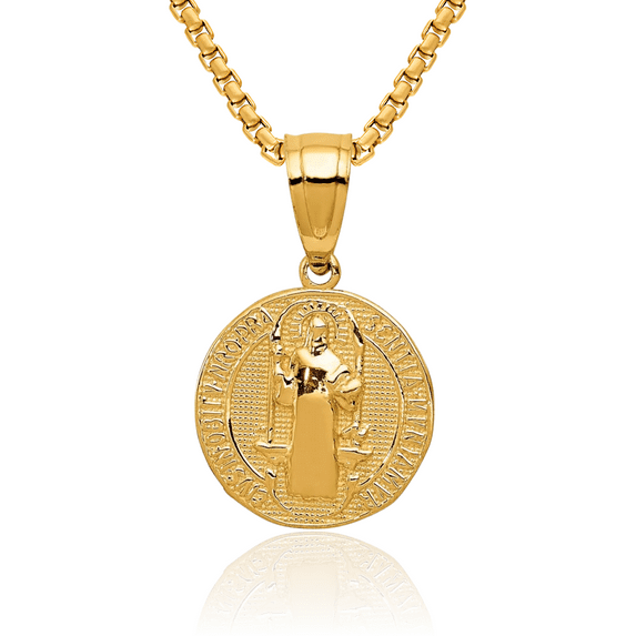 14K Solid Yellow Gold San Benito Round Medal Necklace Chain Pendant Charm with chain 20inch