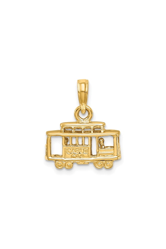 14k Yellow Gold San Francisco Cable Car Pendant for Women, Travel Jewelry Charm with Streetcar Design, Urban Nostalgia and California Souvenir Symbolizing Adventure