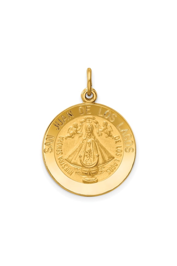 14k Yellow Gold San Juan de los Lagos Pendant Necklace with Virgin Mary and Angels, Catholic Religious Medal for Women or Unisex Faith-Based Mexican Spiritual Jewelry