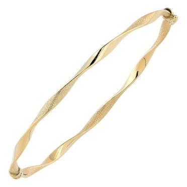 KoolJewelry 14k Yellow Gold Sandblast and High Polish Twisted Bangle Bracelet