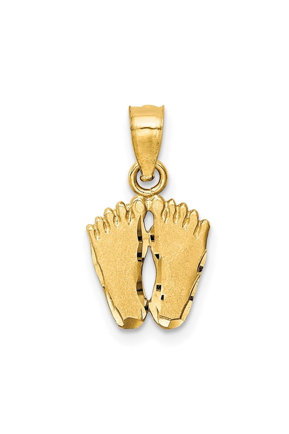 14k Yellow Gold Satin Diamond Cut Footprints Pendant Fine Jewelry For Women Gifts For Her