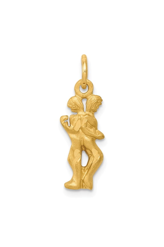 14k Yellow Gold Satin Diamond-cut Gemini Zodiac Charm Pendant