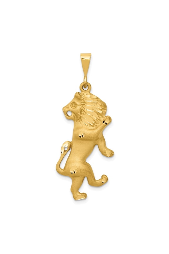 14k Yellow Gold Satin Diamond-cut Leo Zodiac Charm Pendant