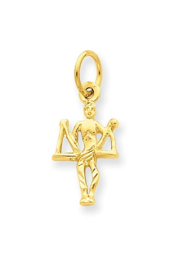 14k Yellow Gold Satin Diamond-cut Libra Zodiac Charm Pendant